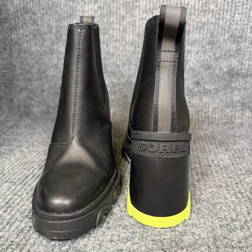 Sorel Brex Chelsea Boots Womens 5 Black Neon Green Lug Sole Platform Heel